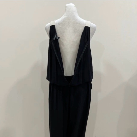 Eileen Fisher 100% Silk Georgette Crepe V Neck Drawstring Jumpsuit Black Sz M - Picture 8 of 14